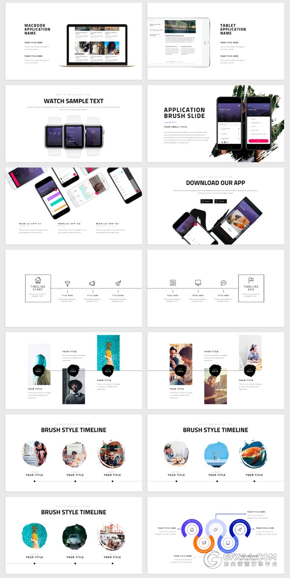 150页简约风格泼墨笔刷剪影keynote模板 - 顶尖PPT