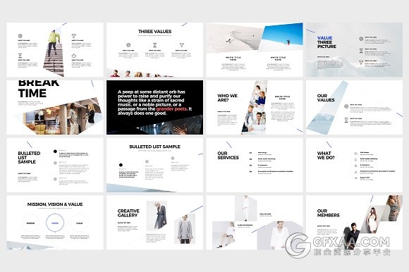 113简约多边形切割组合商务PPT模板 - 顶尖PPT