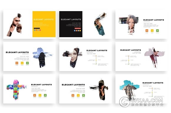 103页泼墨剪影图片文艺风格keynote模板 - 顶尖PPT