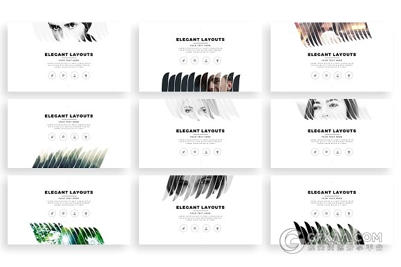 103页羽毛剪影图片文艺风格keynote模板 - 顶尖PPT