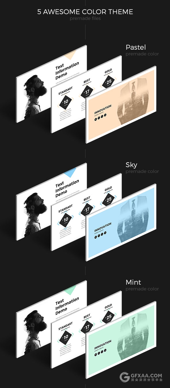 70多页简约风格keynote模板5种配色 - 顶尖PPT