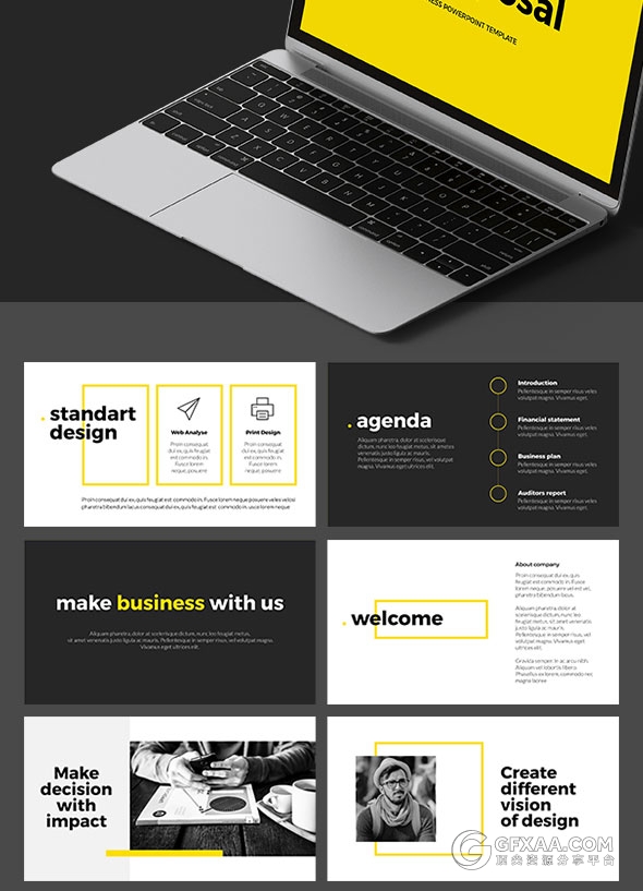 50页黑黄搭配业务洽谈合作PPT模板 - 顶尖PPT