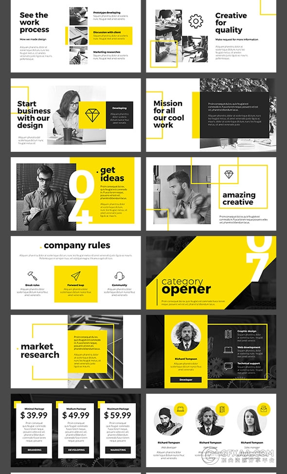 50页黑黄搭配业务洽谈合作PPT模板 - 顶尖PPT