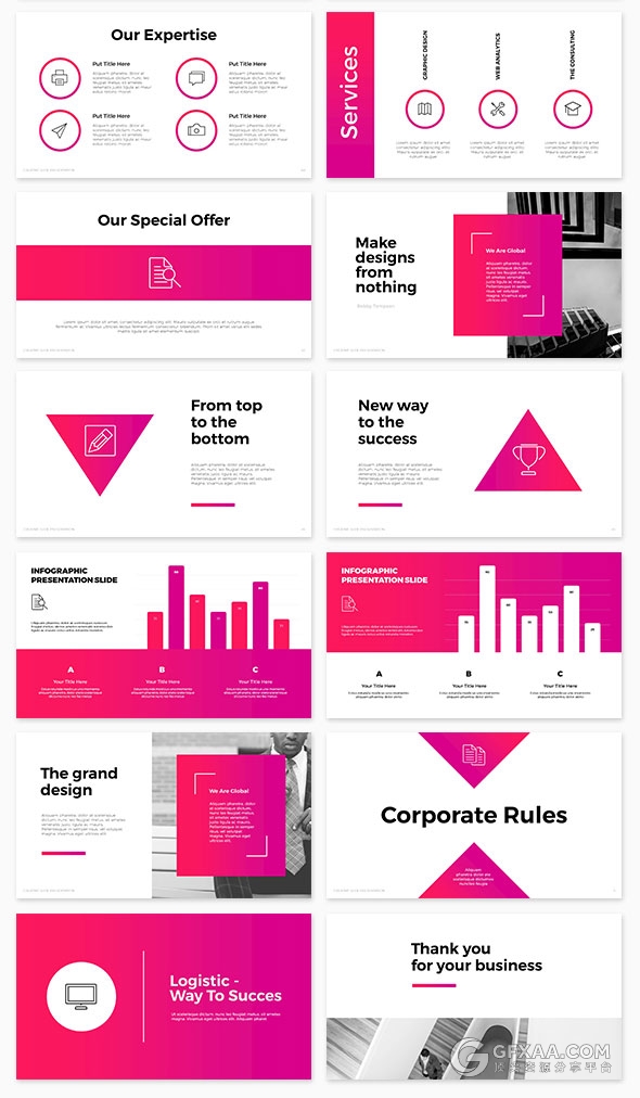 50页扁平化渐变紫色商务PPT模板 - 顶尖PPT