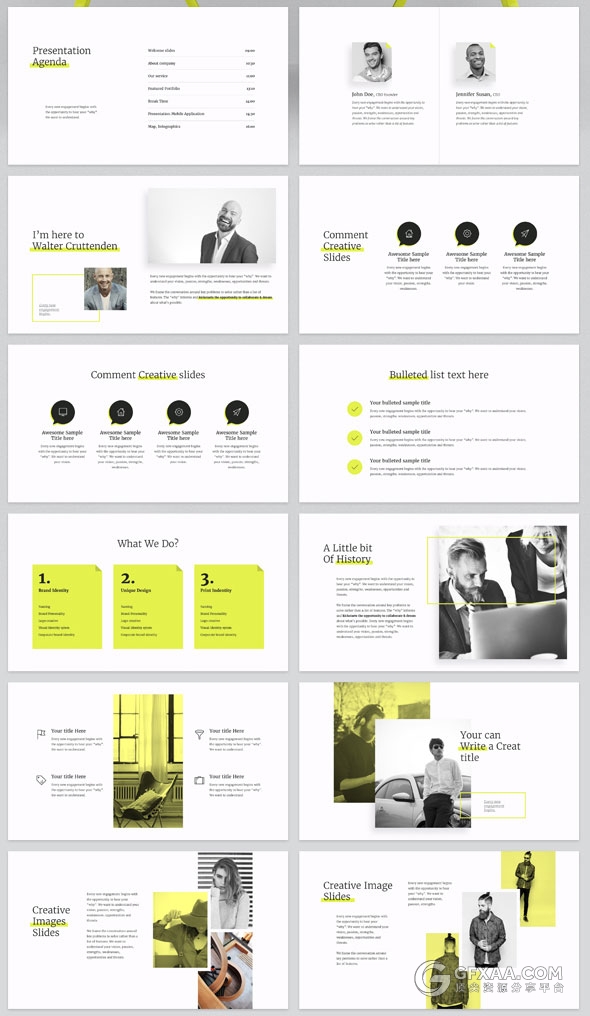 98页简约排版设计黄色PPT模板 - 顶尖PPT