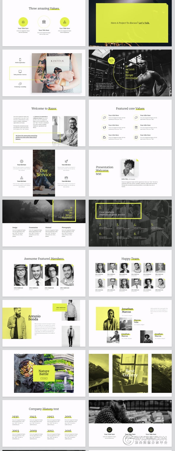 98页简约排版设计黄色PPT模板 - 顶尖PPT