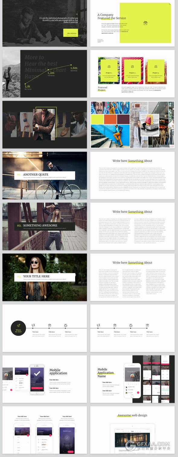 98页简约排版设计黄色PPT模板 - 顶尖PPT