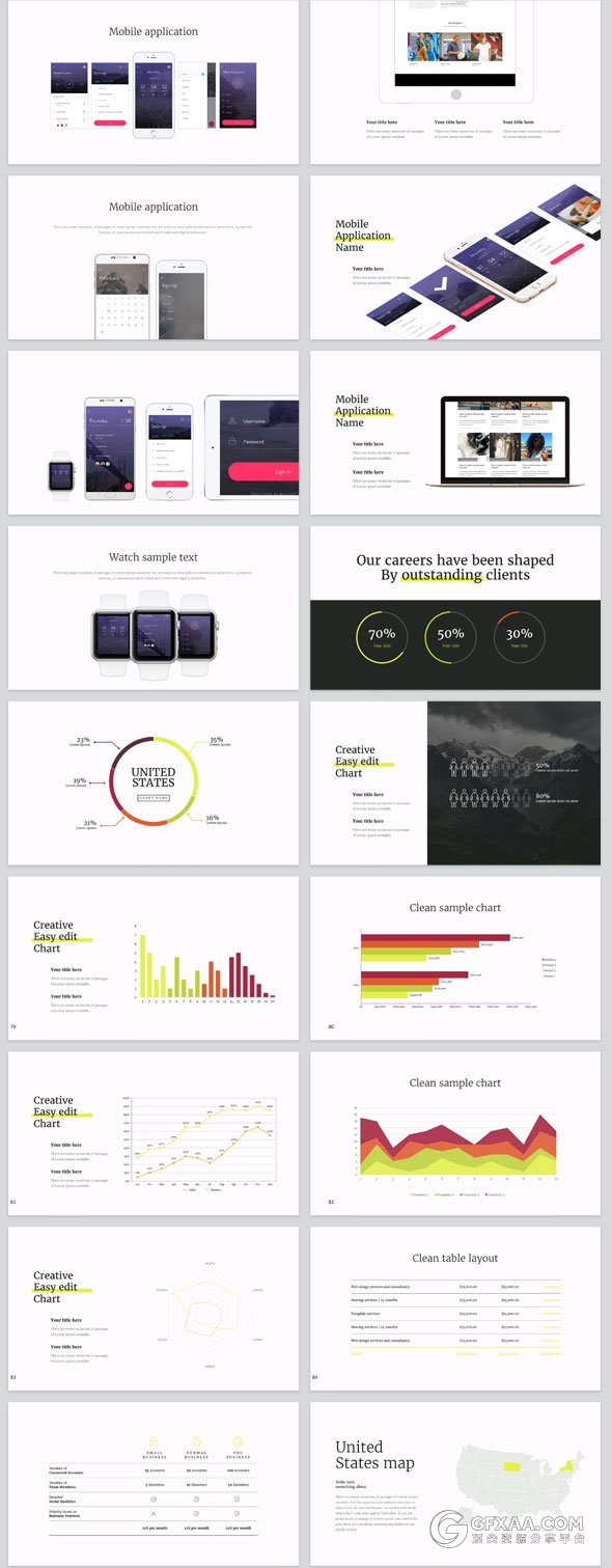 98页简约排版设计黄色PPT模板 - 顶尖PPT