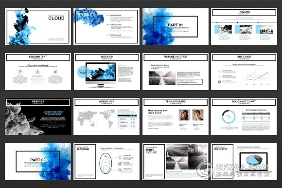 40页创意烟雾PPT模板2种配色风格 - 顶尖PPT