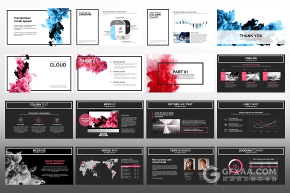 40页创意烟雾PPT模板2种配色风格 - 顶尖PPT
