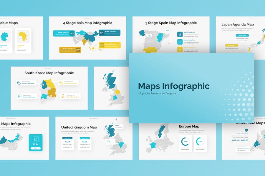 简约地图信息图形PPT模板 - 顶尖PPT