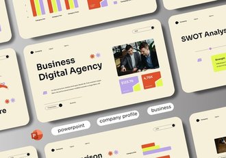 橙紫黄现代数字机构PPT模板 - 顶尖PPT