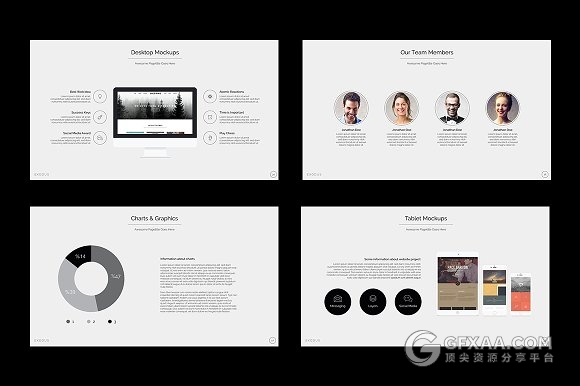 60页黑白简约商务风格keynote模板 - 顶尖PPT