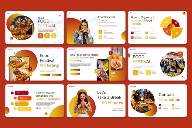 橙色渐变美食节活动策划PPT模板 - 顶尖PPT
