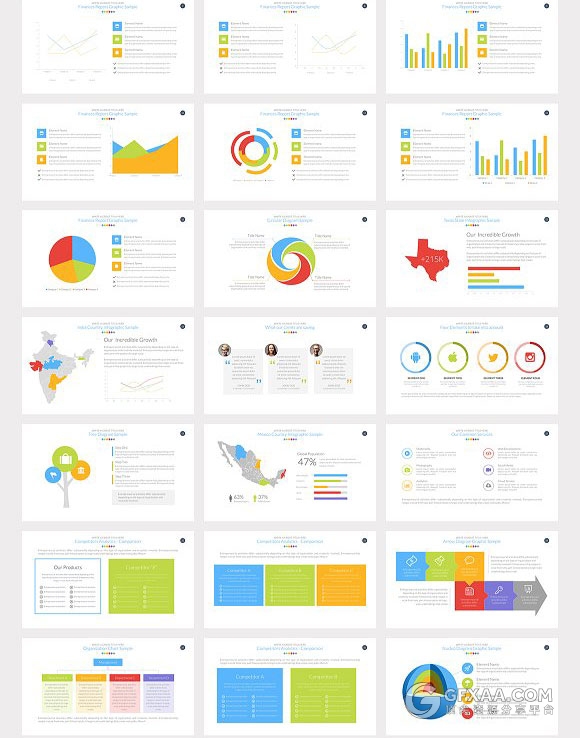 55页多色图形设计欧美商务keynote模板 - 顶尖PPT