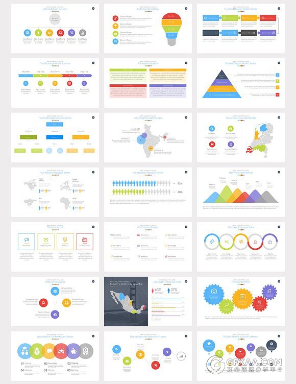 55页多色图形设计欧美商务keynote模板 - 顶尖PPT