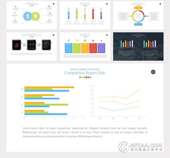 55页多色图形设计欧美商务keynote模板 - 顶尖PPT