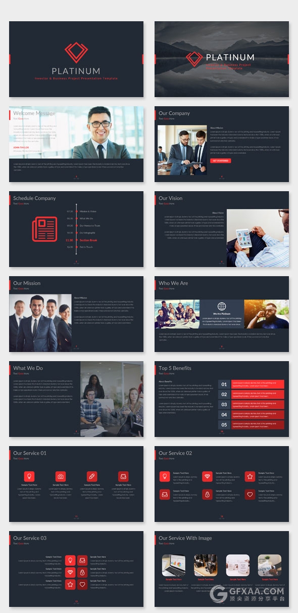 102页红色系2种底色欧美商务多用途PPT模板 - 顶尖PPT