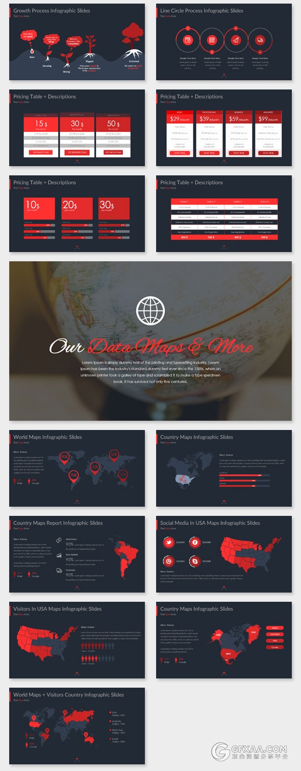 102页红色系2种底色欧美商务多用途PPT模板 - 顶尖PPT