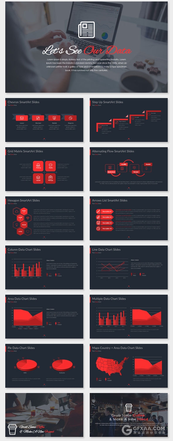 102页红色系2种底色欧美商务多用途PPT模板 - 顶尖PPT