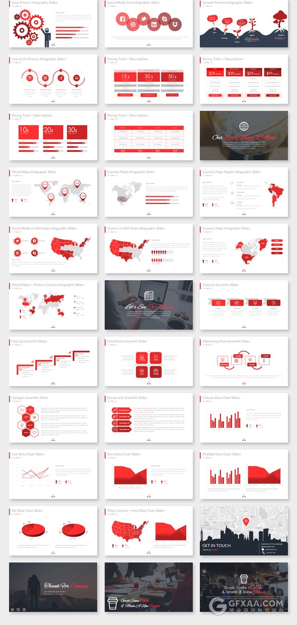 102页红色系2种底色欧美商务多用途PPT模板 - 顶尖PPT