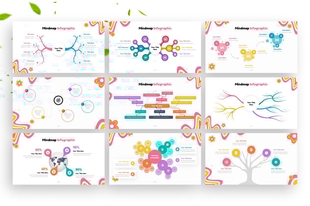 彩色发散性思维导图架构图形keynote模板 - 顶尖PPT