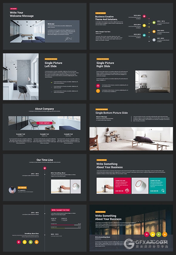 91页多色搭配图形设计商务多用途PPT模板 - 顶尖PPT