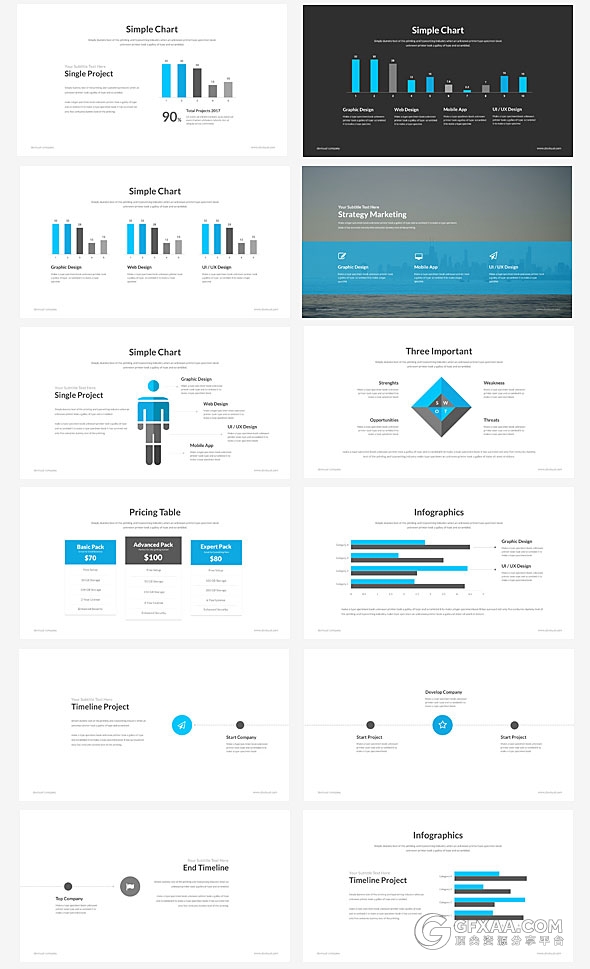 70页简约商务风格PPT模板11种配色主题 - 顶尖PPT