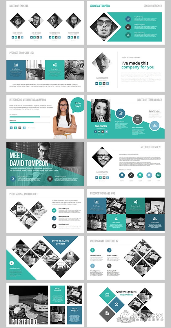 150多页创意图形组合欧美PPT模板 - 顶尖PPT