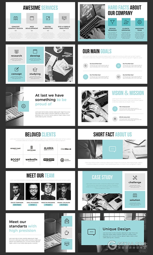 50页蓝色简约大气商务风格PPT模板 - 顶尖PPT