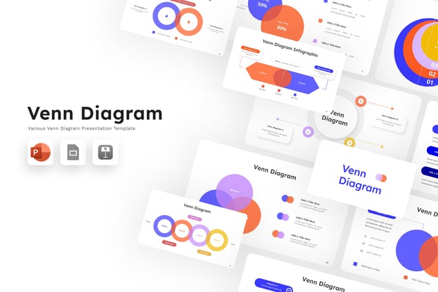 维恩图数据对比展示PPT模板 - 顶尖PPT