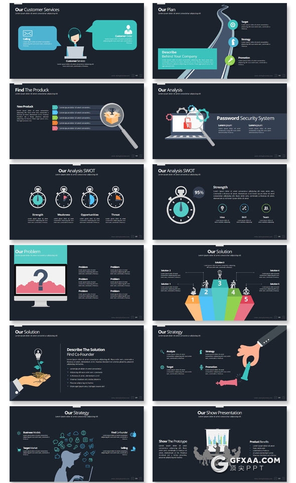 120页6种配色精致设计风格PPT模板 - 顶尖PPT