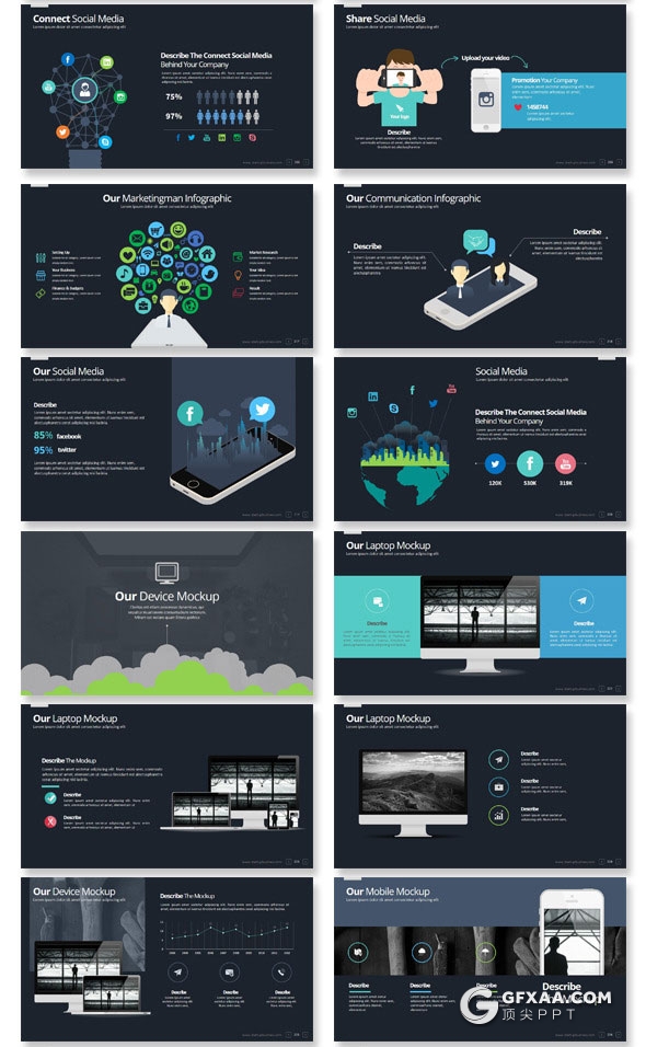 120页6种配色精致设计风格PPT模板 - 顶尖PPT