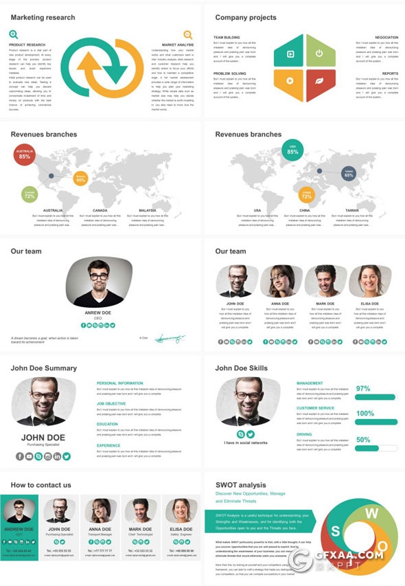 195页欧美商务风格PPT模板6种配色模板 - 顶尖PPT