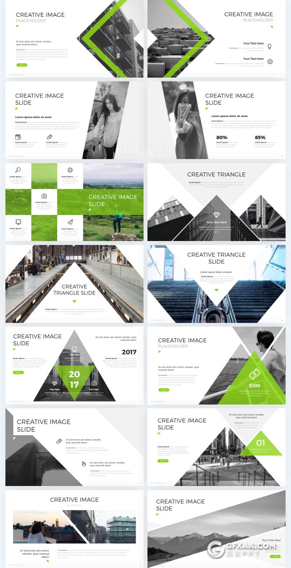 11种配色65页创意图形切割PPT通用模板 - 顶尖PPT