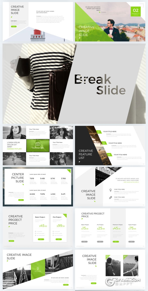 11种配色65页创意图形切割PPT通用模板 - 顶尖PPT