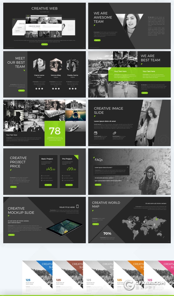 11种配色65页创意图形切割PPT通用模板 - 顶尖PPT