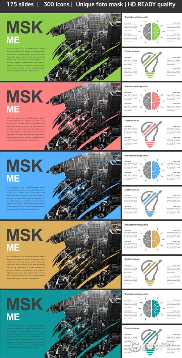 6种配色175页创意图形组合多用途PPT模板 - 顶尖PPT