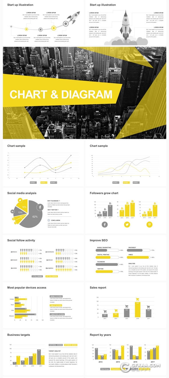 6种配色175页创意图形组合多用途PPT模板 - 顶尖PPT