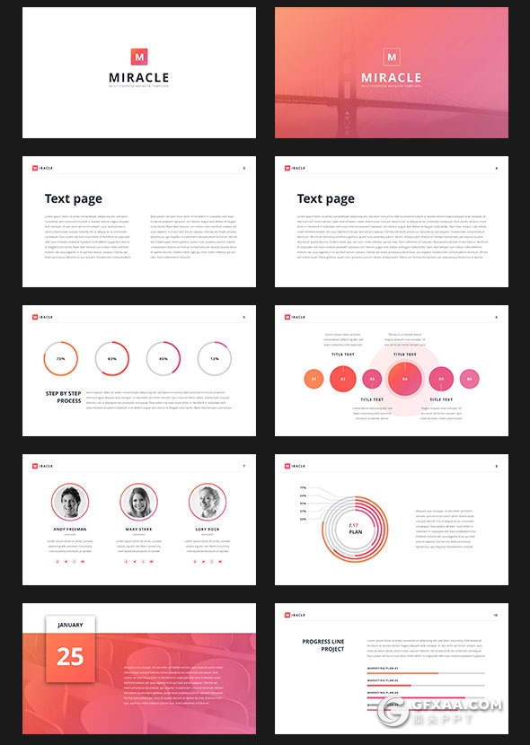 50页3种渐变配色粉嫩唯美风格PPT模板 - 顶尖PPT