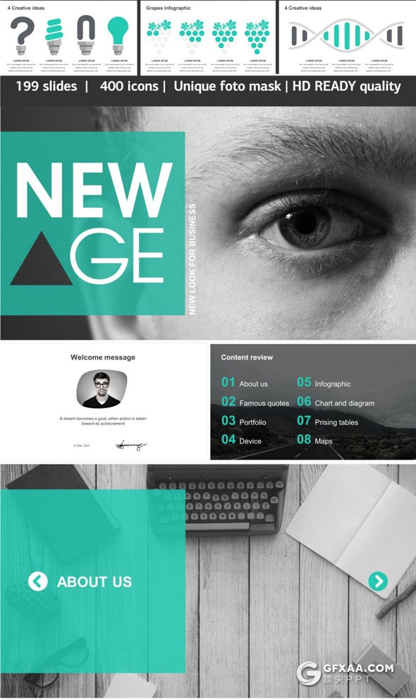 199页灰绿搭配多种行业通用PPT模板 - 顶尖PPT