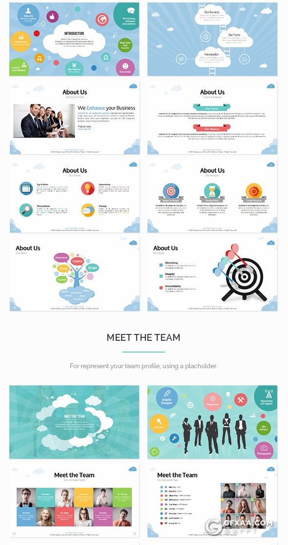 130页5种配色卡通商务多用途PPT模板 - 顶尖PPT