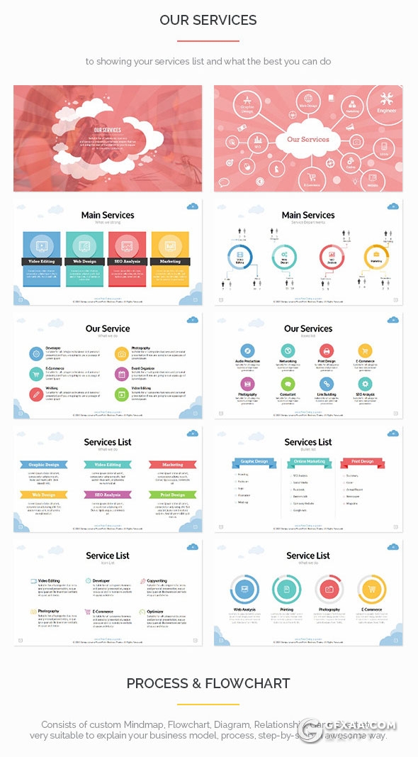 130页5种配色卡通商务多用途PPT模板 - 顶尖PPT