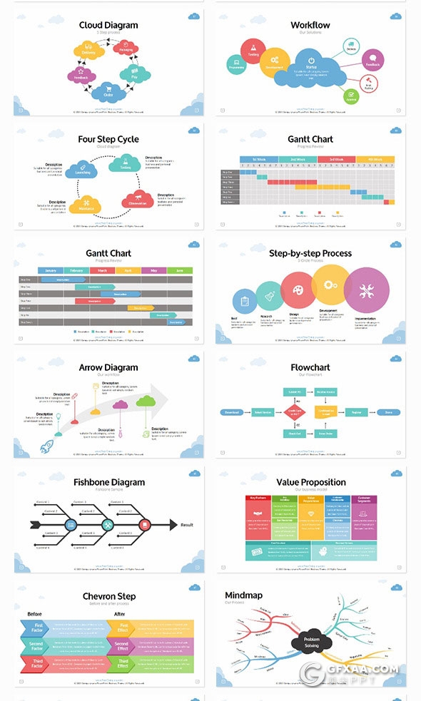 130页5种配色卡通商务多用途PPT模板 - 顶尖PPT