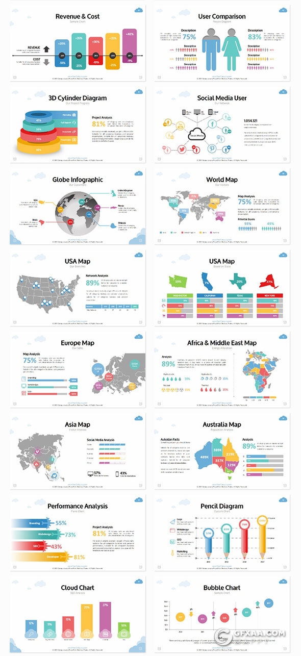 130页5种配色卡通商务多用途PPT模板 - 顶尖PPT