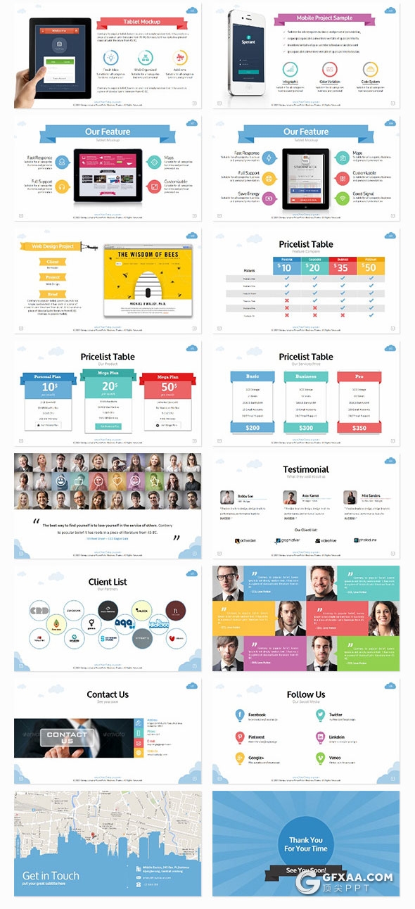 130页5种配色卡通商务多用途PPT模板 - 顶尖PPT