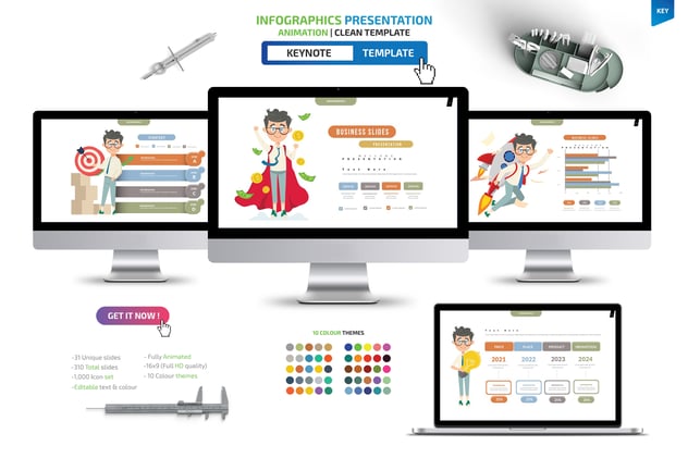 商业卡通人物图形插画keynote模板 - 顶尖PPT