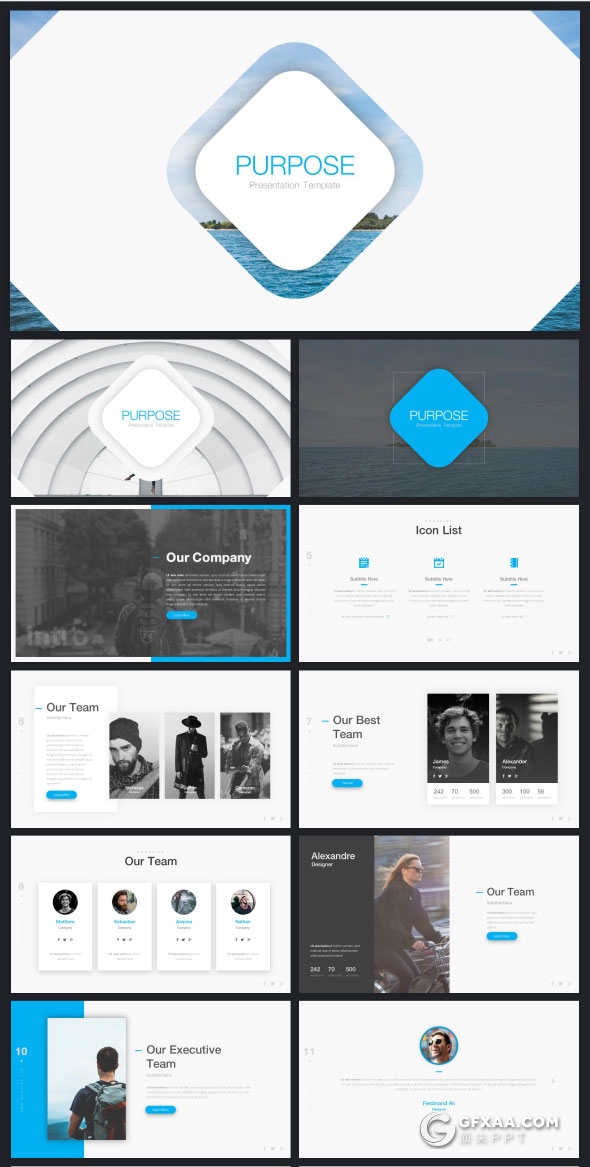 22种配色63页精致设计商务PPT模板 - 顶尖PPT