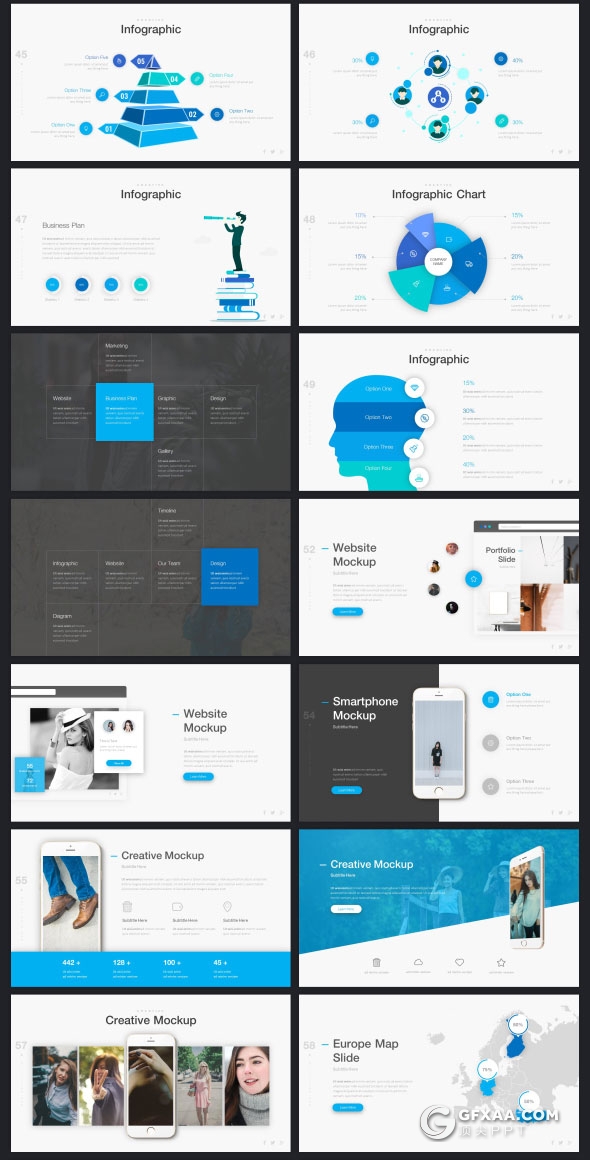 22种配色63页精致设计商务PPT模板 - 顶尖PPT