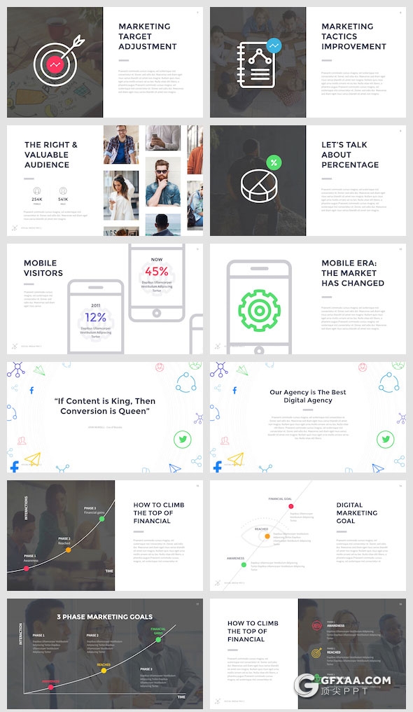 56页10种配色社交媒体分享营销keynote模板 - 顶尖PPT